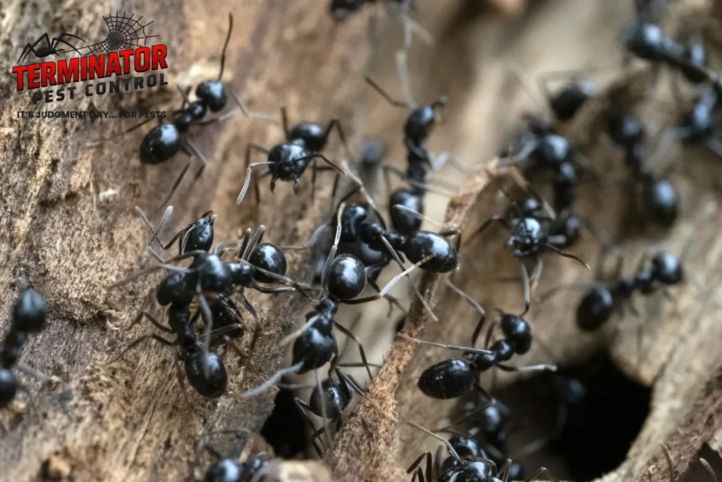carpenter ants on the wood